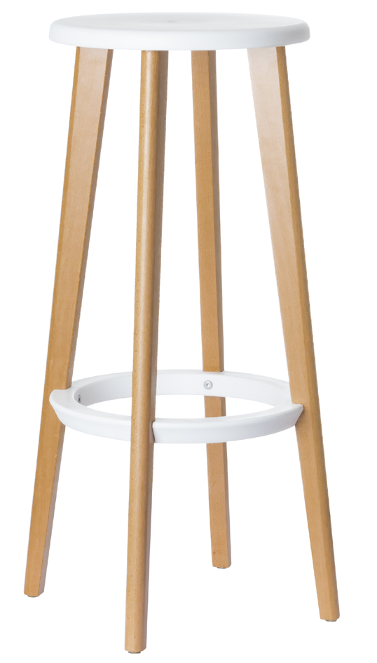 PAPERFLOW Tabouret de bar 'WOODY', set de 2, blanc