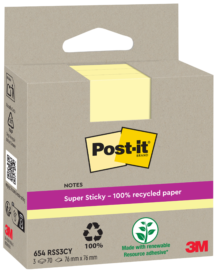 Post-it Bloc-note super sticky Recycling notes, jaune