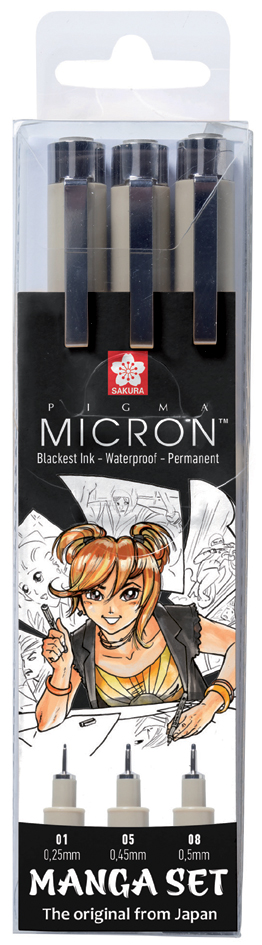 SAKURA Kit Manga PIGMA MICRON, étui de 3