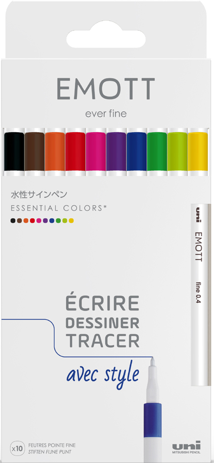 uni-ball Feutre EMOTT, set de 10 'Essential Colors'