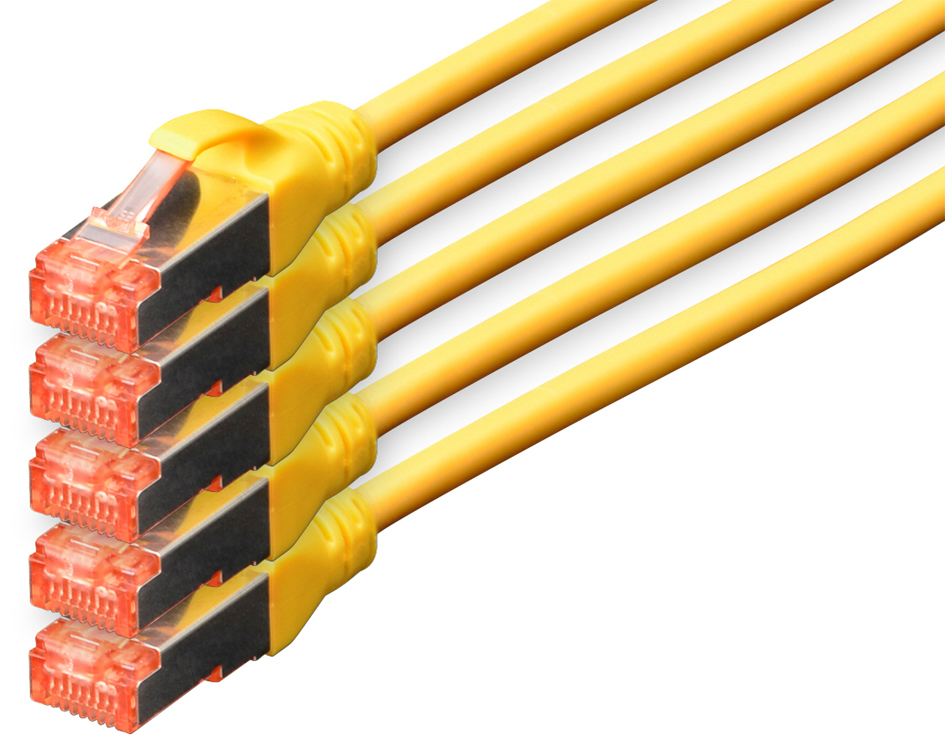 DIGITUS Câble patch Cat. 6, S/FTP, 10,0 m, set de 5, jaune