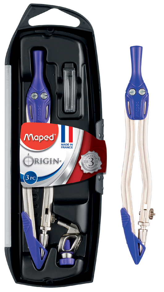 Maped Boîte de compas Origin, 3 pièces, assorti
