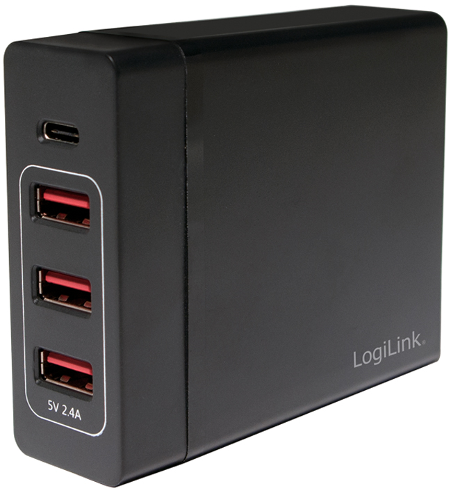 LogiLink Boîtier de chargement USB, 4 ports, 65 watt, noir