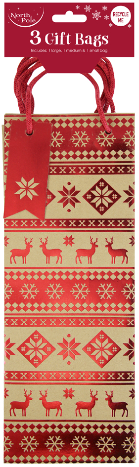 Clairefontaine Sac cadeau de Noël pour bouteille, set de 3