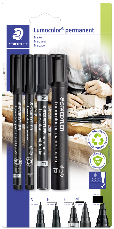 STAEDTLER Set de 4 marqueurs permanents Lumocolor, noir