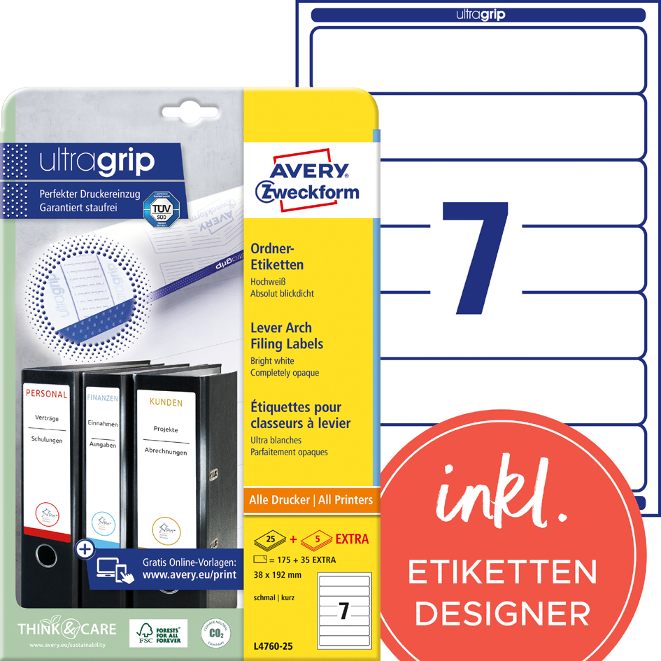 AVERY Zweckform Etiquette dos de classeur, 38 x 192 mm,blanc