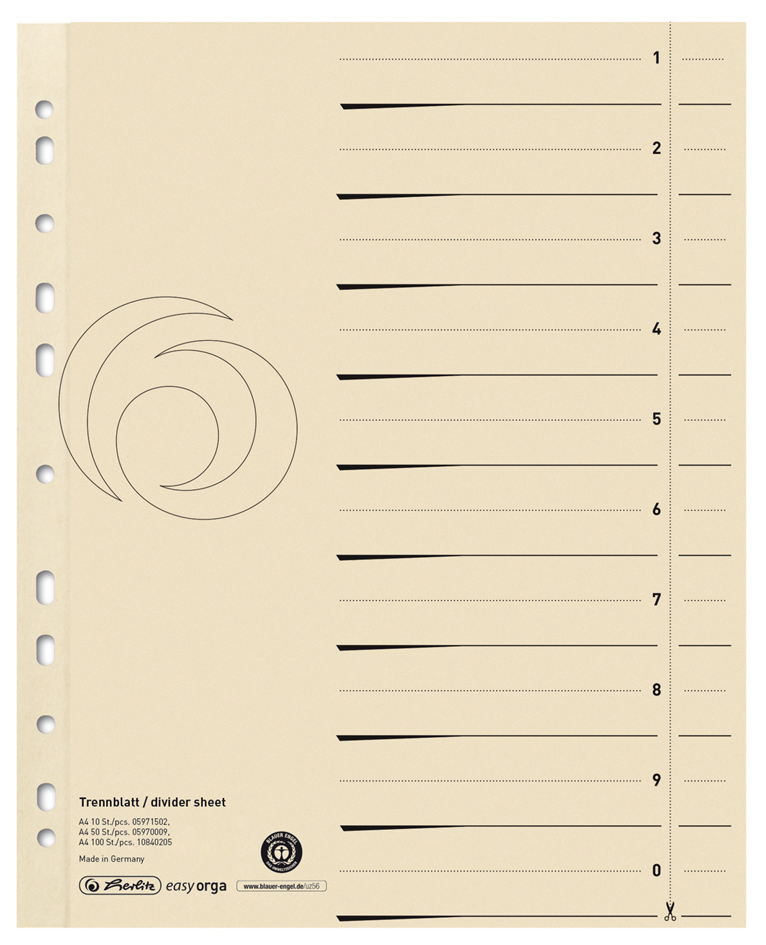 herlitz Intercalaires, A4 extra large, en carte lustrée