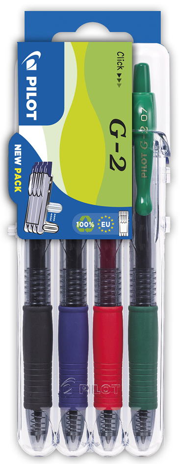 PILOT Stylo à encre gel G2 07 Set2Go, étui de 4