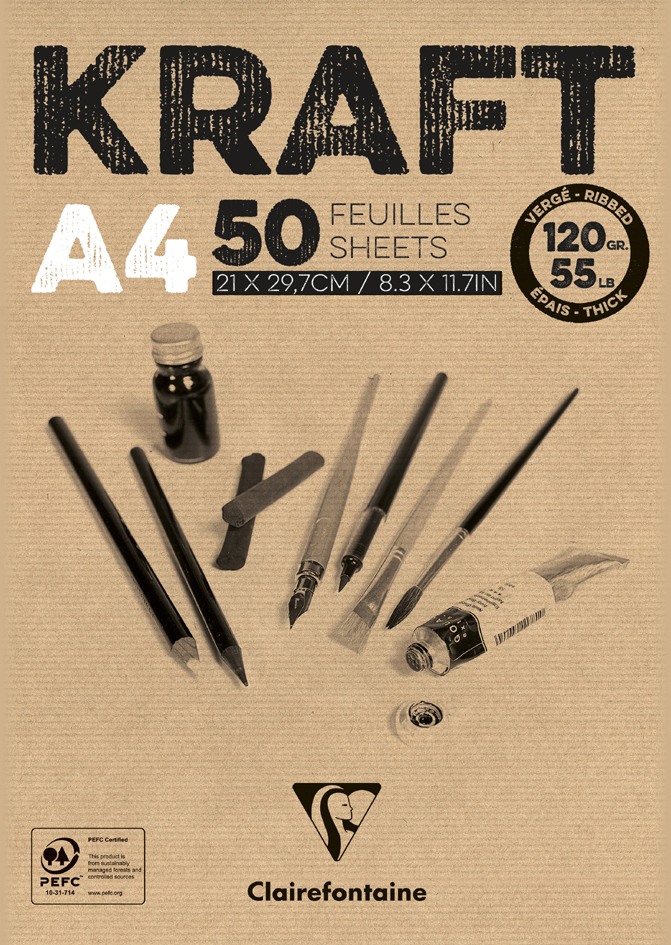 Clairefontaine Bloc papier dessin 'KRAFT', A4, 120 g/m2