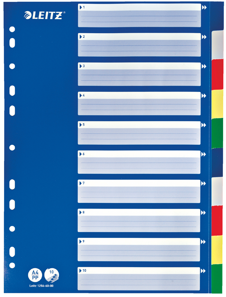 LEITZ Intercalaires en plastique, blanc, A4, 10 touches