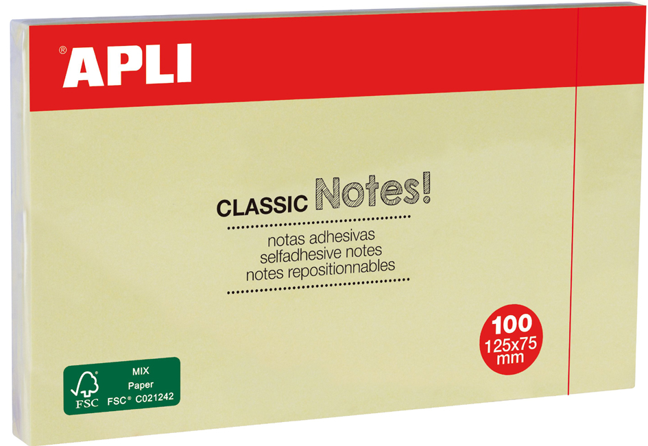 APLI Notes adhésives 'CLASSIC Notes!', 125 x 75 mm, jaune