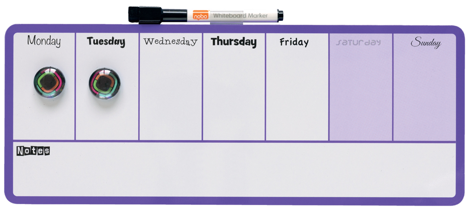 Tableau blanc planning hebdomadaire, avec accessoires