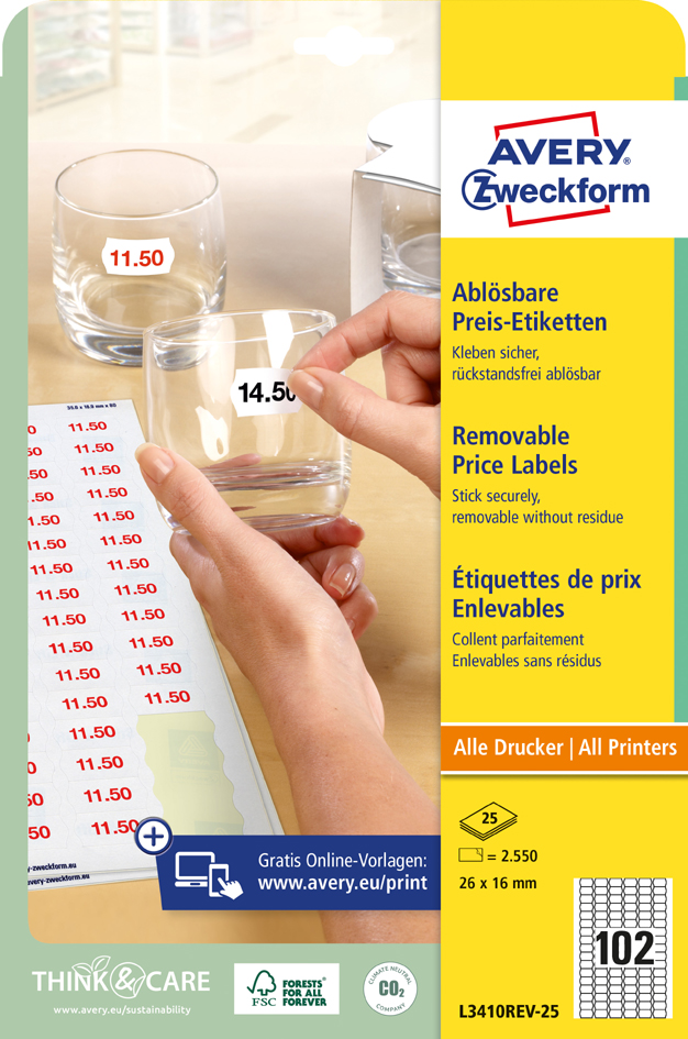 Etiquettes de prix, enlevables