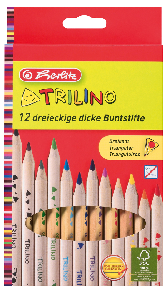 herlitz Crayon de couleur triangulaire Trilino, étui de 12