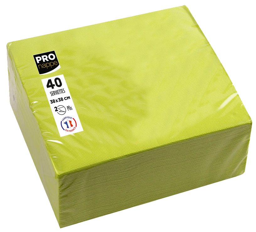 PROnappe Serviette de table jetable, 380 x 380 mm, vert kiwi