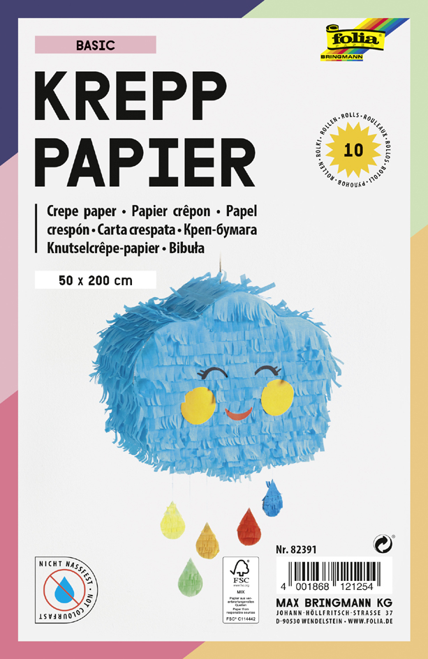 folia Rouleau de papier crêpon BASIC, 500 mm x 2 m, assorti