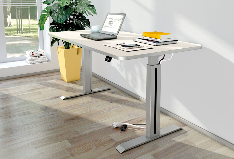 kerkmann Bureau assis-debout Move l Style, (L)1.200 mm piètement en T / réglable en hauteur (L)1.200 x (P)800 x (H)740 - 1.230 mm aggloméré / acier blanc