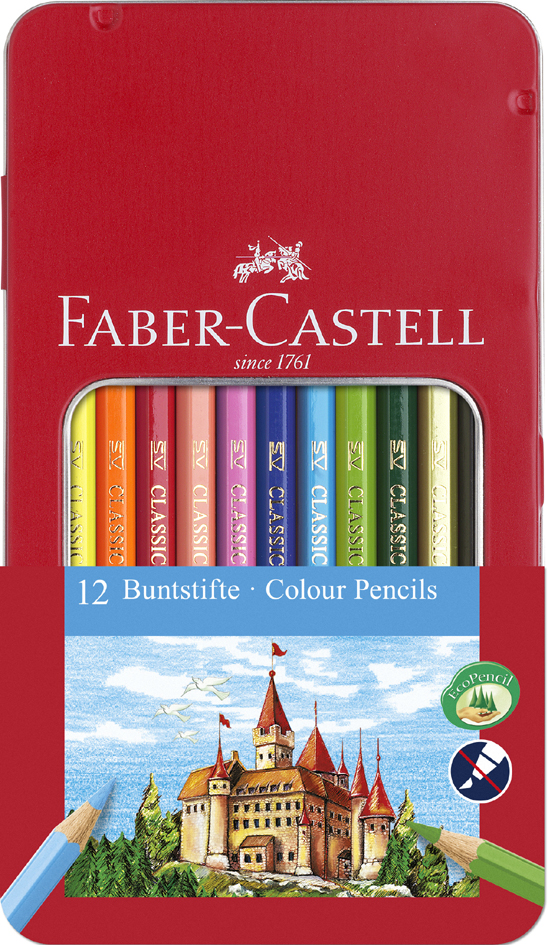 FABER-CASTELL Crayons de couleur CASTLE, étui métal de 12