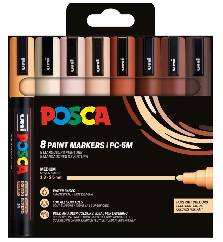 POSCA Marqueur à pigment PC5M, étui de 8, couleurs portrait
