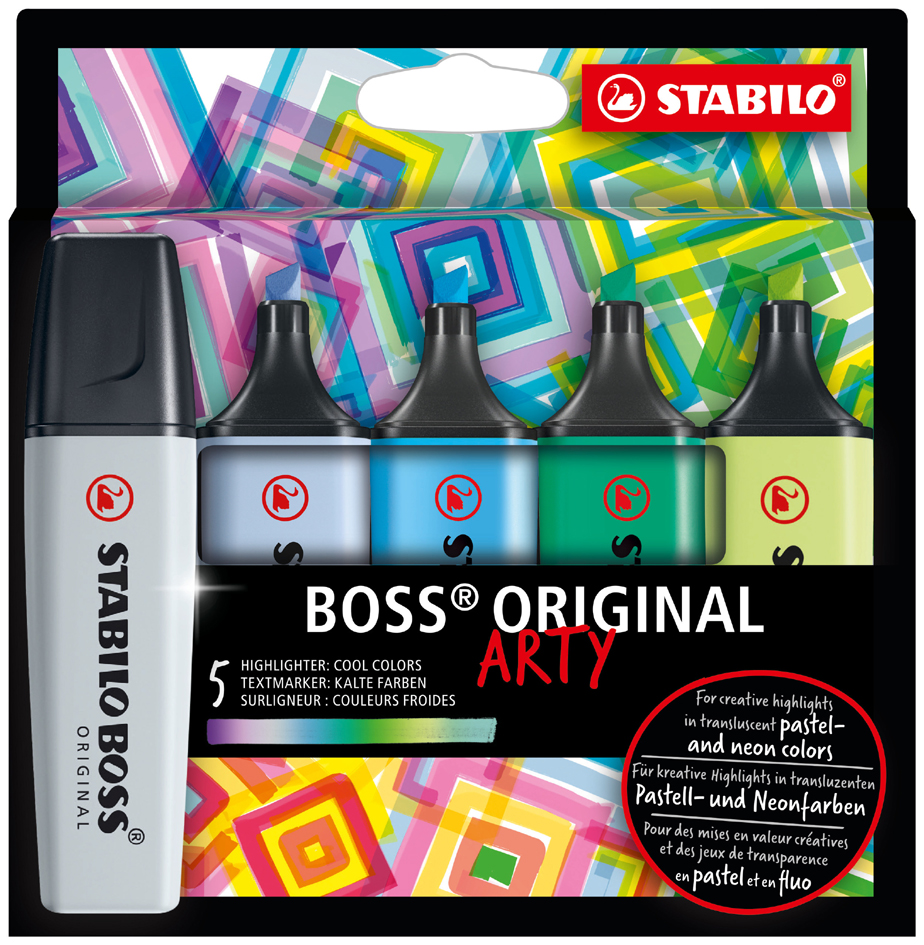 Surligneur BOSS® ORIGINAL, étui ARTY de 5 - couleurs froides