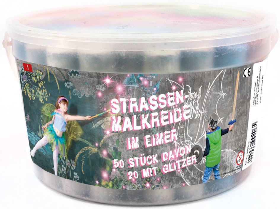 JAMASIA Craie de trottoir avec paillettes, seau de 50