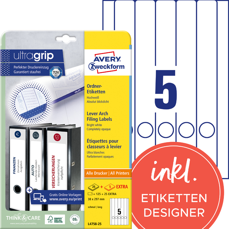 AVERY Zweckform Etiquette pour dos de classeur, 38 x 297 mm