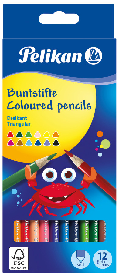 Pelikan Crayons de couleur triangulaires minces, étui en