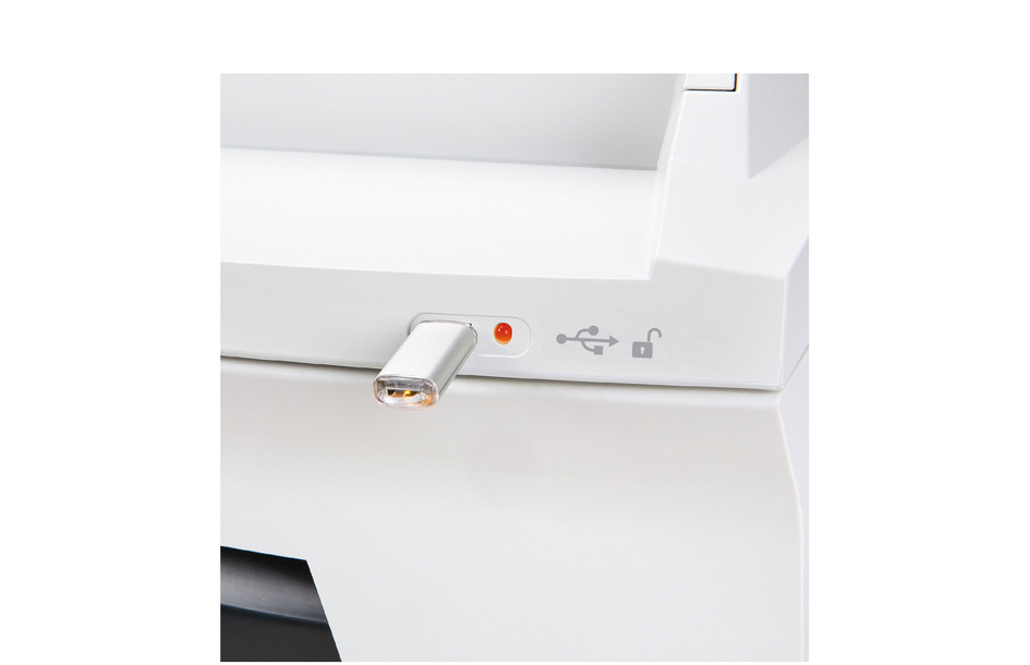 HSM Destructeur de documents SECURIO AF350, 4,5 x 30 mm particules 4,5 x 30 12-14 feuilles P-4 35 litres blanc fiche Euro