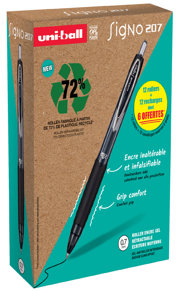 uni-ball Stylo roller encre gel SIGNO 207E, VALUE PACK, noir