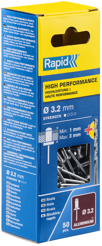 Rapid Rivet aveugle universel, 3,2 x 6 mm, en aluminium