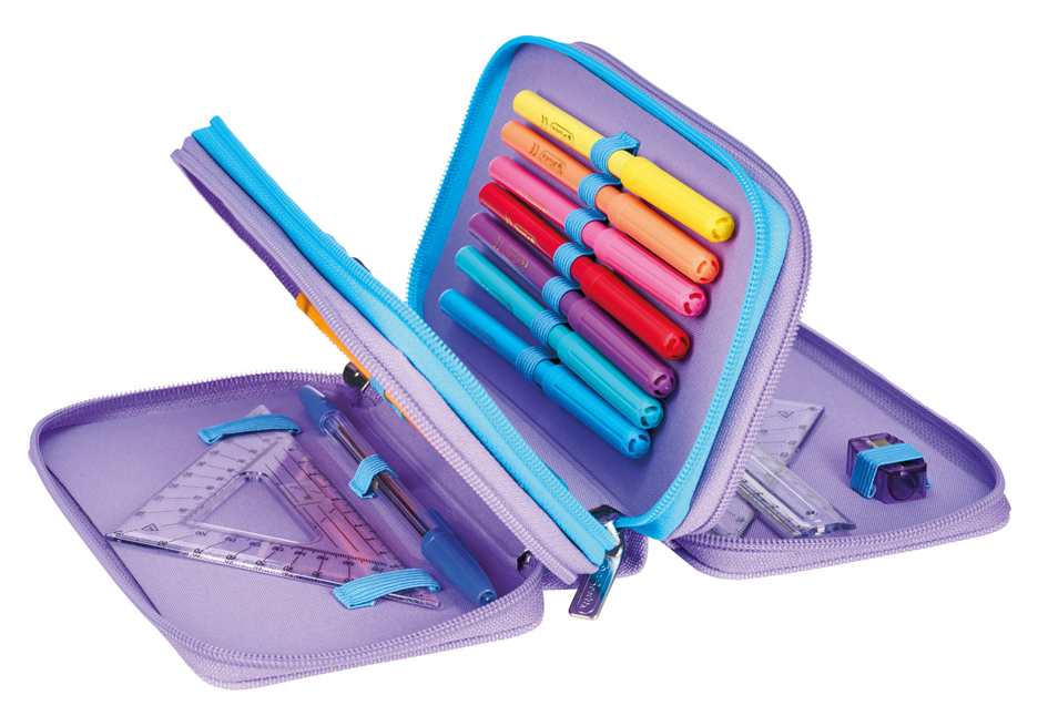 Étui scolaire triple "Little Monster", ouvert