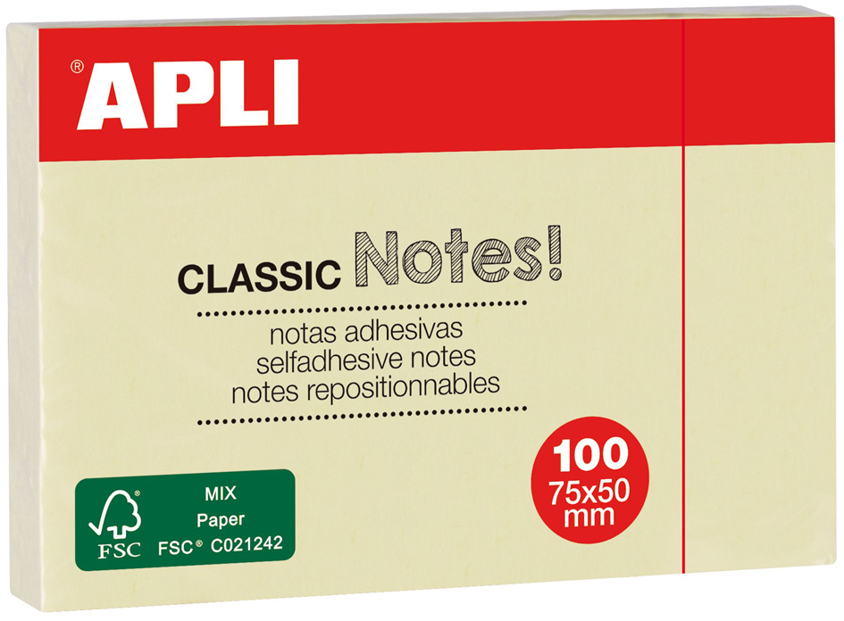 APLI Notes adhésives 'CLASSIC Notes!', 75 x 50 mm, jaune