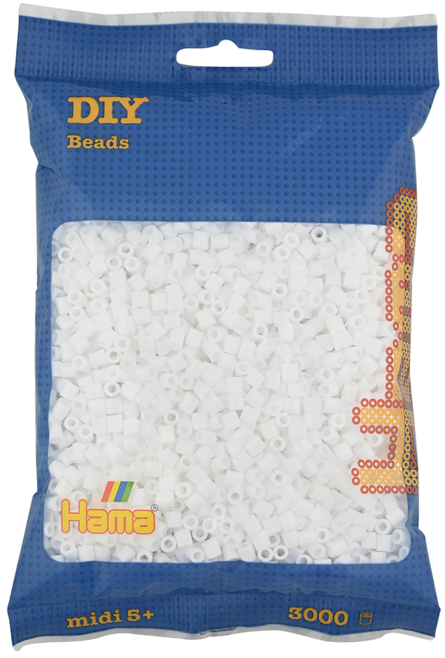 Hama Perles à repasser midi, sachet, 3000 pièces, blanc