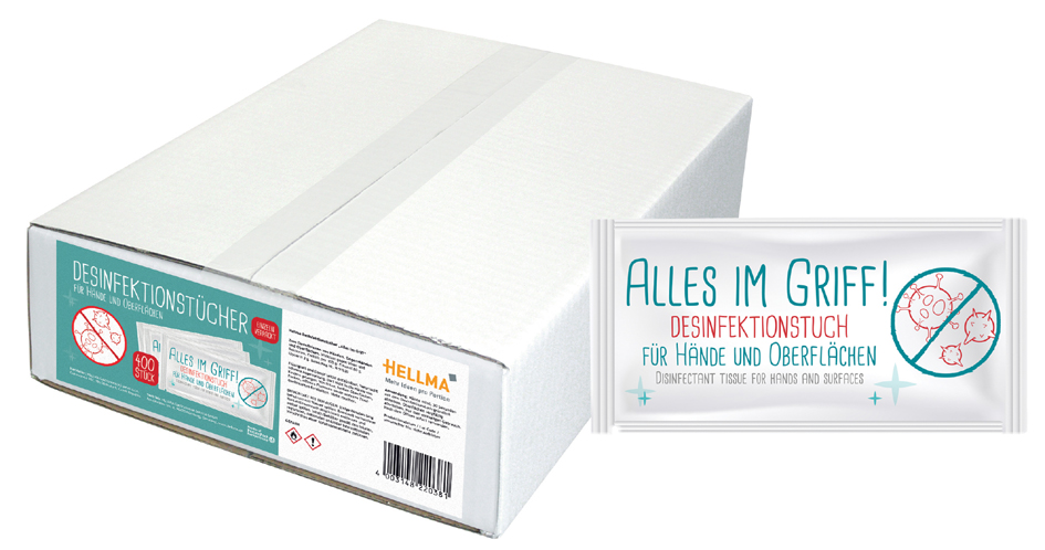 HELLMA Lingette désinfectante 'Alles im Griff', en carton