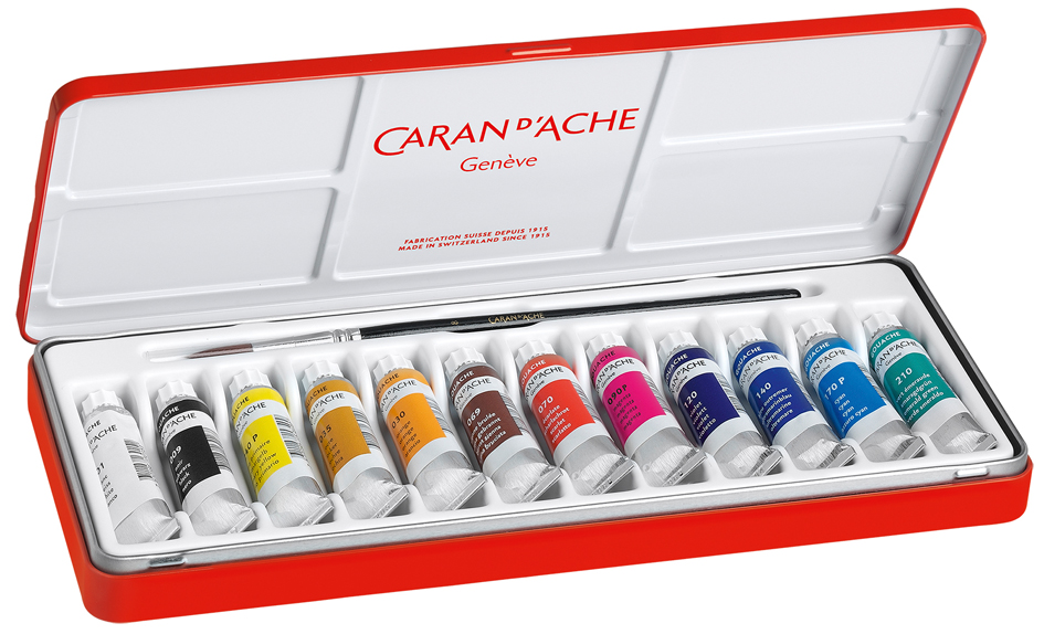 Gouache STUDIO en tubes, étui de 12 tubes, ouvert