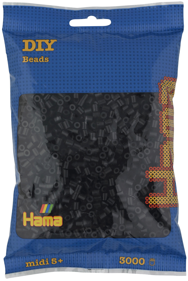 Hama Perles à repasser midi, sachet, 3000 pièces, noir
