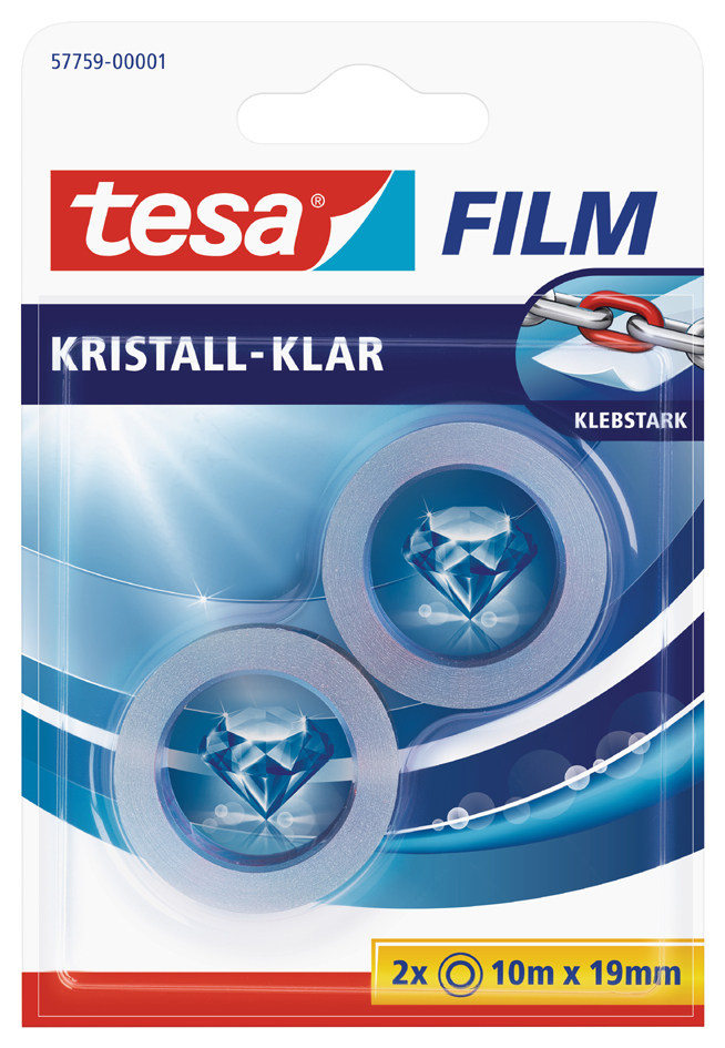 tesa Film Ruban adhésif transparent, 2 rouleaux, 19 mm x10 m