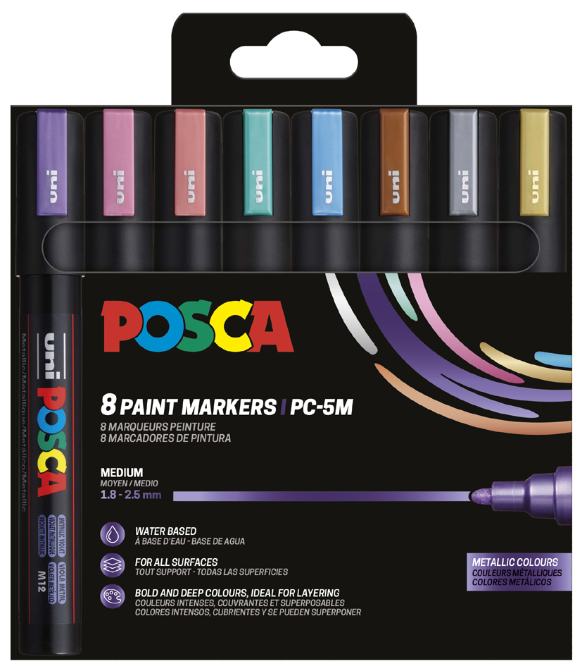 Marqueur à pigment POSCA PC5M, étui de 8, couleurs métalliques