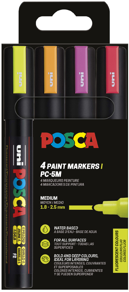 POSCA Marqueur à pigment PC5M, étui de 4, couleurs fluo