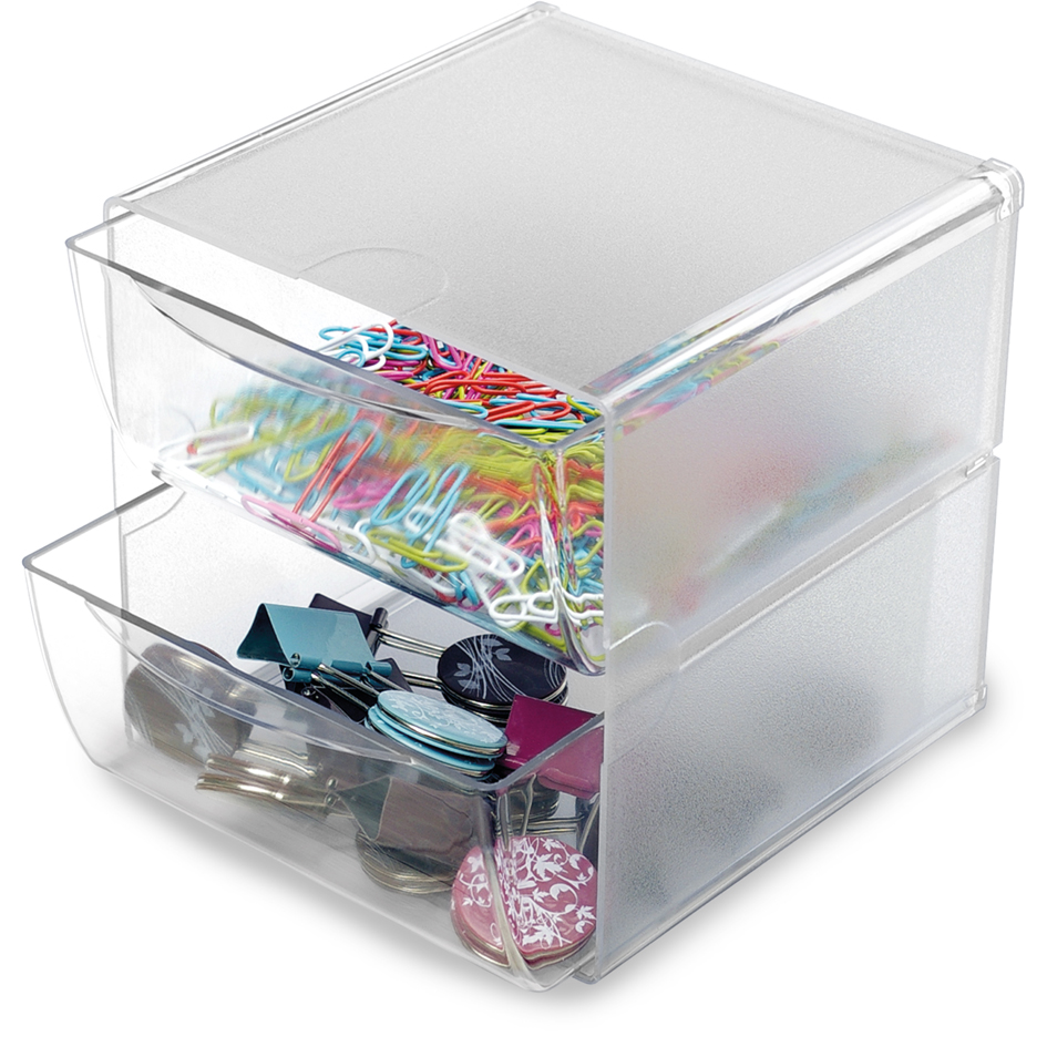 deflecto Boîte de rangement Cube, 2 tiroirs, cristal