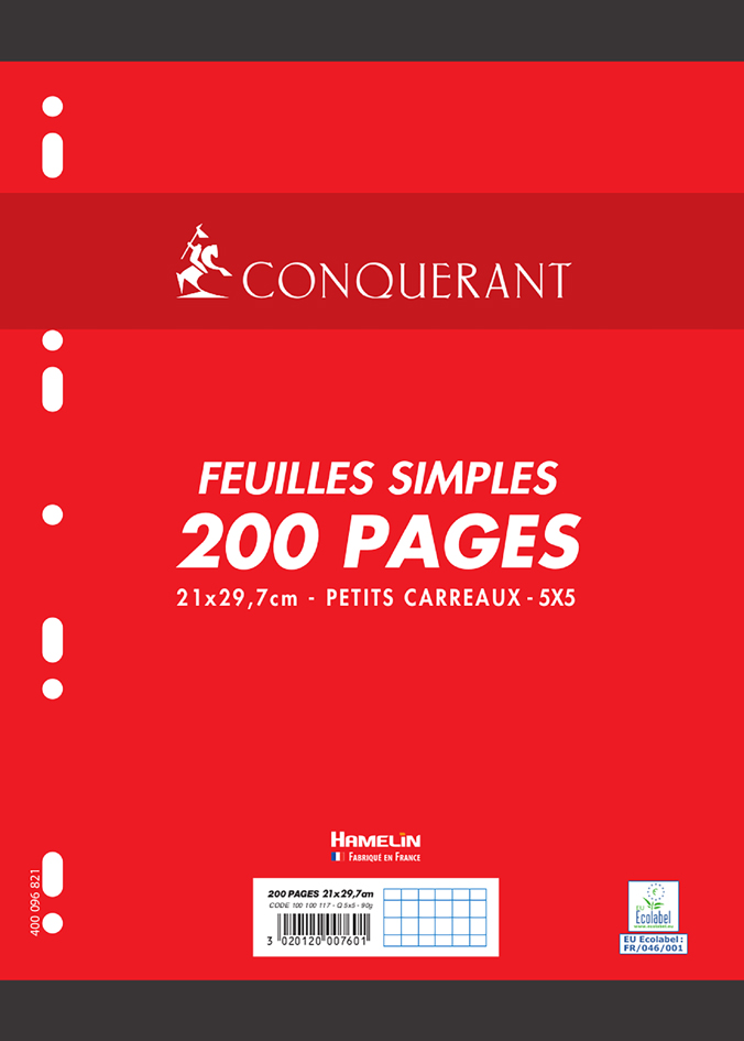 CONQUERANT SEPT Feuillets mobiles, 210 x 297 mm, quadrillé