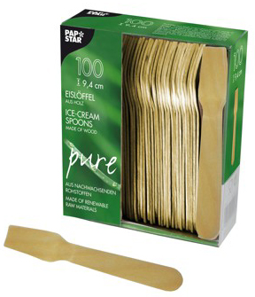 PAPSTAR Cuillère à glace en bois 'pure', longueur: 94 mm
