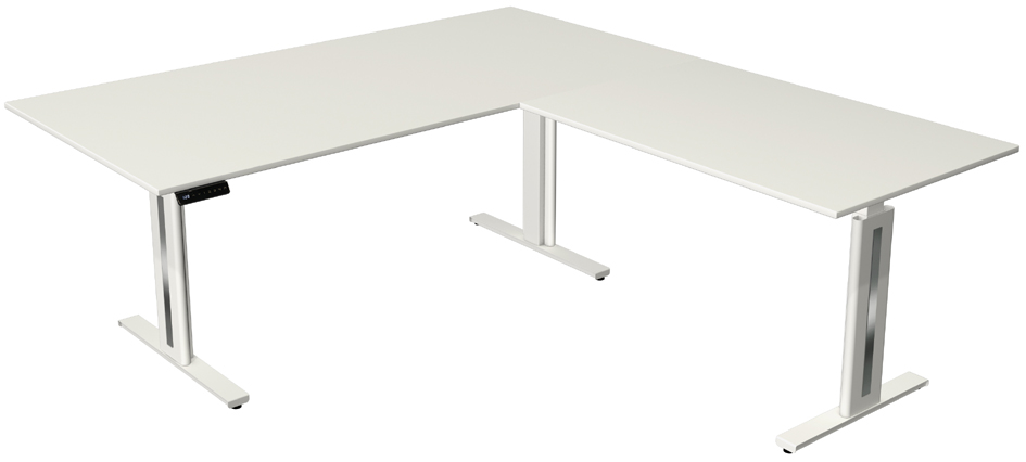 Visuel de référence : Table de bureau assis-debout "Move 3 fresh" avec élément d'angle, blanc
