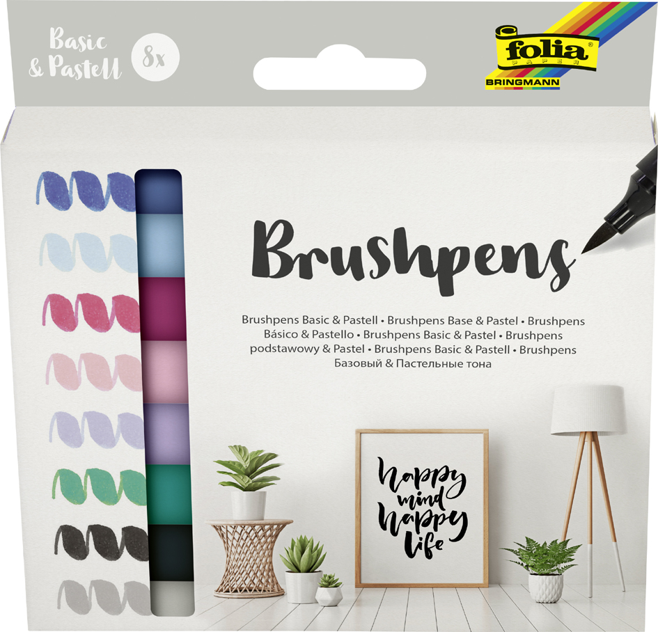 folia Stylo pinceau Brush Pens 'Basic & Pastell', kit de 8