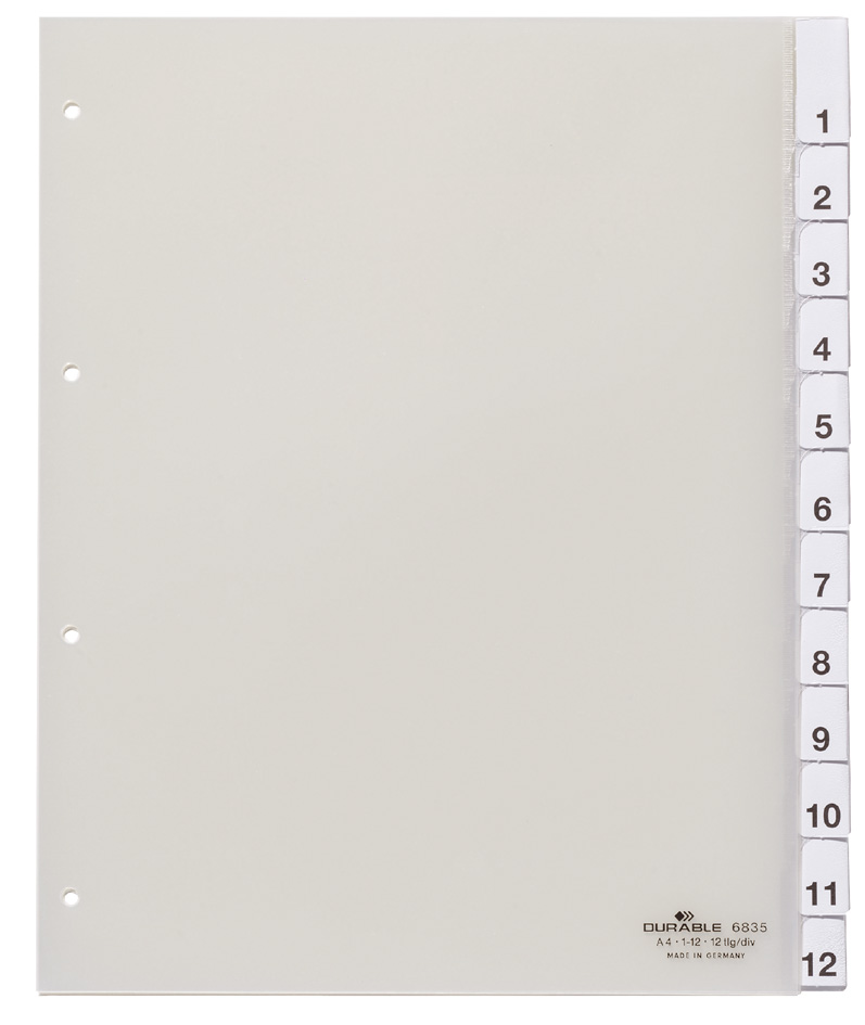 DURABLE Intercalaires plastique, A4, 12 touches, transparent