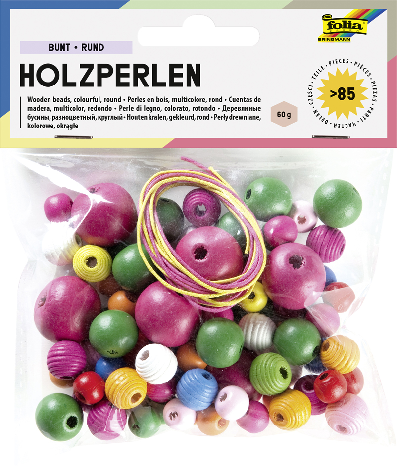 folia Perles en bois, rond, assorti en taillles et couleurs