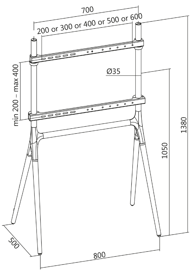 Support pour téléviseur, 4 pieds - dimensions