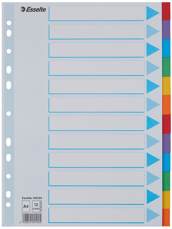 Esselte Intercalaires en carton, uni, A4, 12 touches