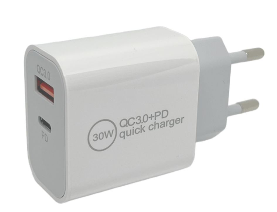 IWH Chargeur secteur USB-C, 1 USB-A / 1 USB-C, 30 W, blanc