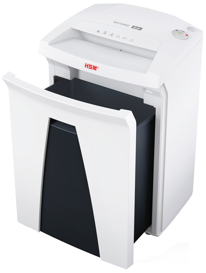 HSM Destructeur de documents SECURIO B24,particule:0,78x11mm particules 0,78 x 11 6 feuilles P-6 / F-3 34 litres blanc fiche Euro